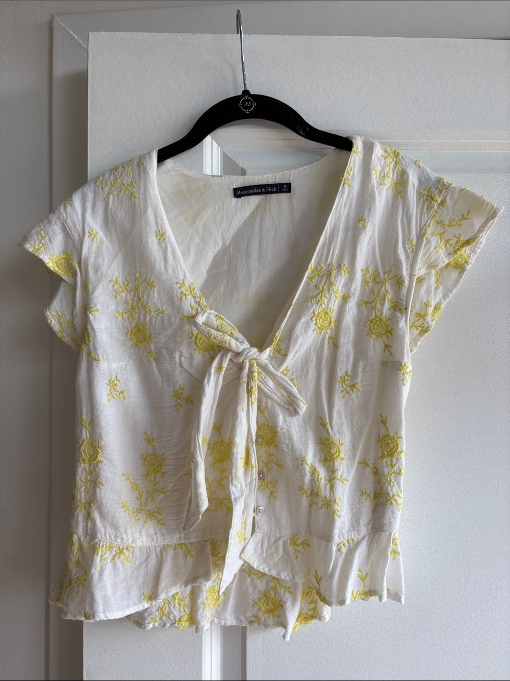 Abercrombie & Fitch White and Yellow Floral Tie-Front 100% Cotton Blouse